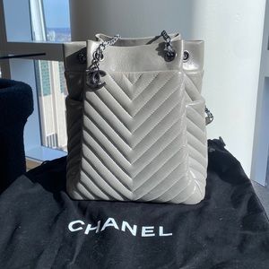CHANEL Silver Urban Spirit Chevron Bucket Bag